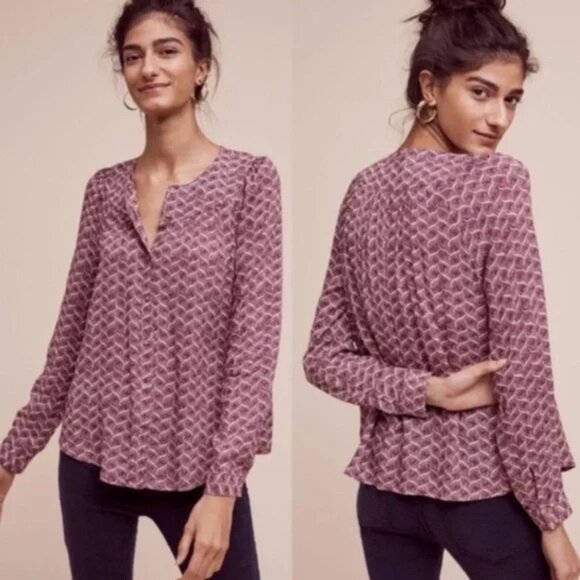 Anthropologie Maeve Multicolor Geo Print
Button Down Long Sleeve Blouse Size XS - Picture 1 of 17